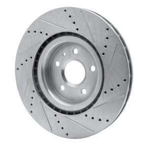 Buick Regal Brake Rotor (1) - Front Left - R1 Concepts - Drilled & Slotted - Silver - `09-`17